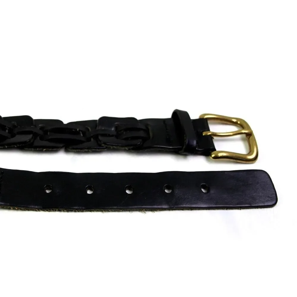 CLASSIC BRAIDED BLACK GENUINE LEATHER 1 1/4